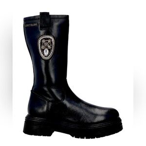 Italian Chunky Black Leather Boots Size 40IT US 10 in the original box